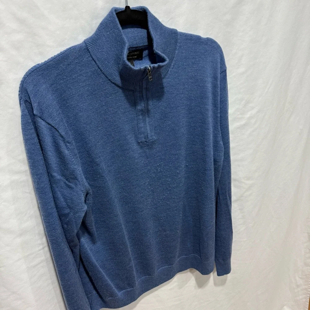 Banana Republic 100%‎ Merino Wool Quarter-Zip Sweater Blue Large Layering